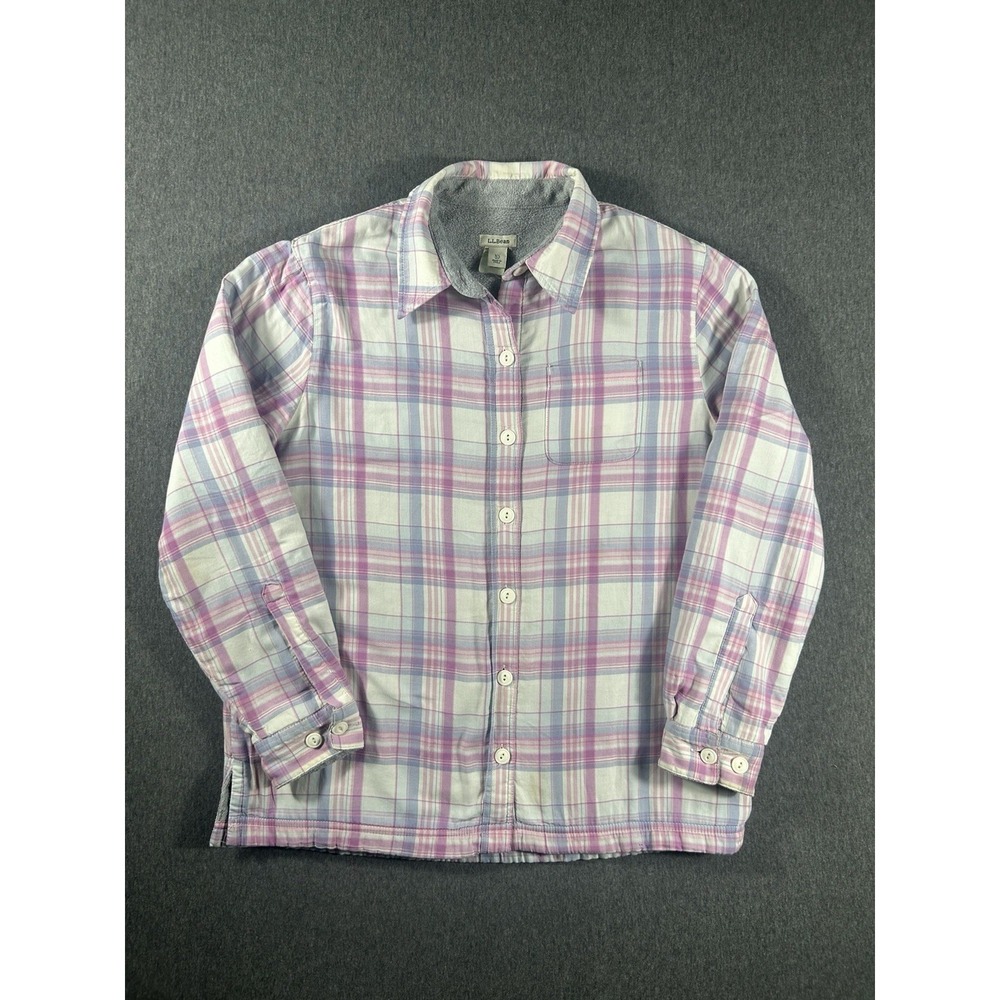 L.L.Bean Women's Pink and Blue Plaid Fleece-Lined Flannel Shirt Jacket XS Petite